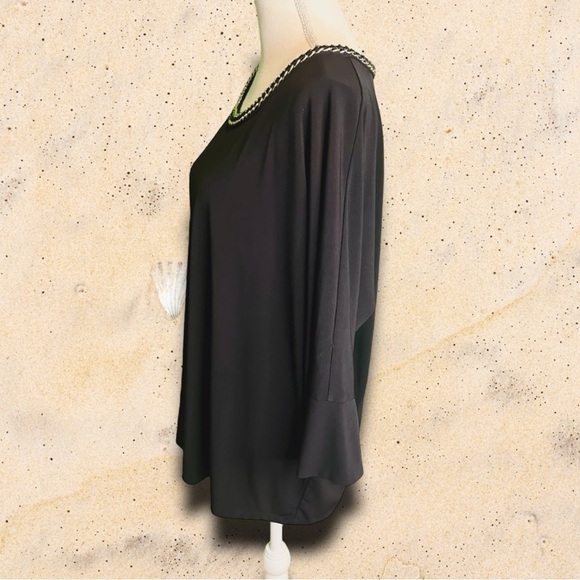 Calvin Klein Women’s Plus Size Black Dolman Sleeve Blouse With Gold Chain Neck - Picture 8 of 12